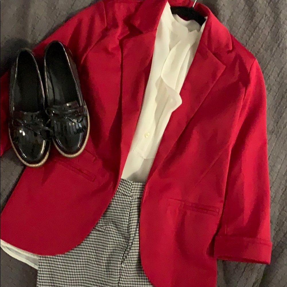 Cherry Red Blazer 3/4 sleeve (S)